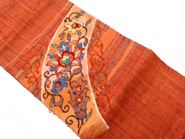 JAPANESE KIMONO / VINTAGE NAGOYA OBI / MAWATA TSUMUGI / WOVEN FLOWER ARABESQUE